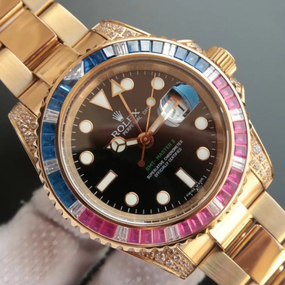 Rolex Submariner Golden Blue / Red Diamond Black Dial 40mm