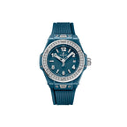 Unworn Hublot Big Bang One Click Petrol Blue Ceramic Diamonds 33, 485.ES.5171.RX.1204, box and papers