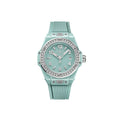 Unworn Hublot Big Bang One Click Mint Green Ceramic Diamonds 33, 485.GS.5271.RX.1204, box and papers