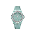 Unworn Hublot Big Bang One Click Mint Green Ceramic Diamonds 33, 485.GS.5271.RX.1204, box and papers