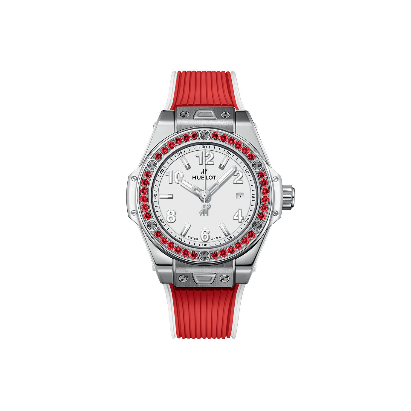 Unworn Hublot Big Bang One Click Joyful Steel Red 33, 485.SR.2210.RX.1213, box and papers