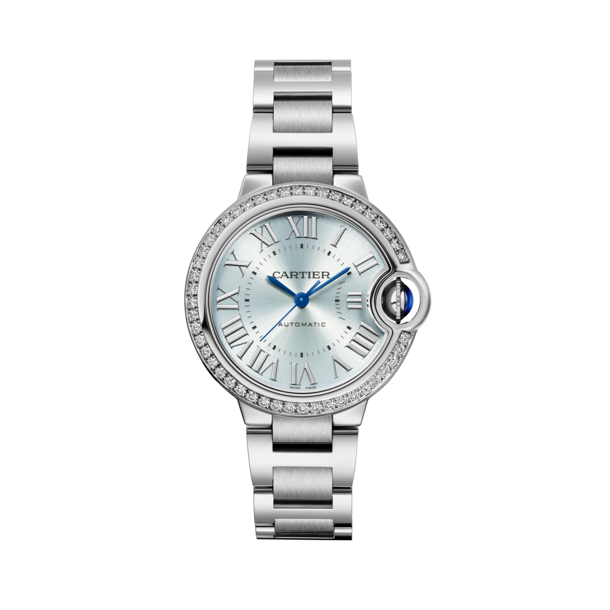 Unworn Cartier Ballon Bleu de Cartier, Stainless Steel and Diamonds, 33mm, Ref# W4BB0028, box and papers