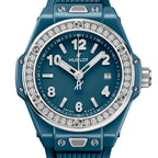 Unworn Hublot Big Bang One Click Petrol Blue Ceramic Diamonds 33, 485.ES.5171.RX.1204, box and papers
