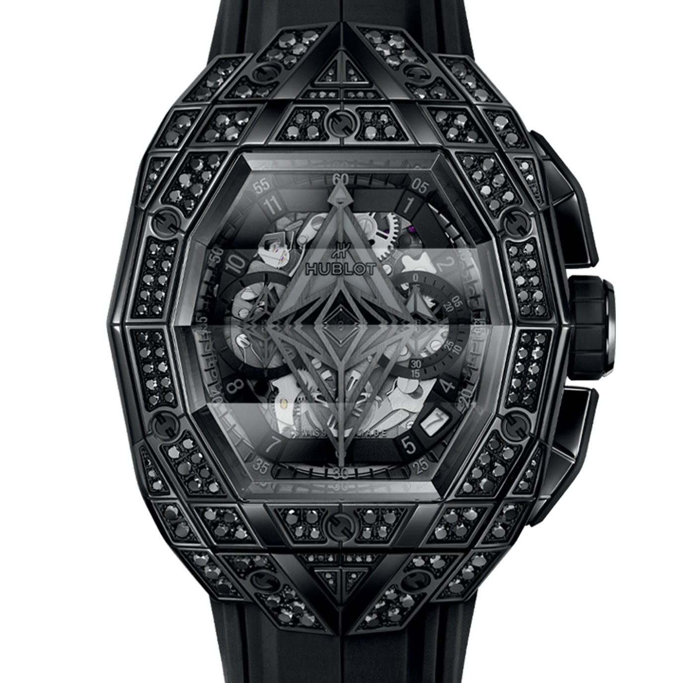 Unworn Hublot Spirit of Big Bang Sang Bleu All Black Pavé 42, 648.CX.0114.RX.1600.MXM24, box and papers