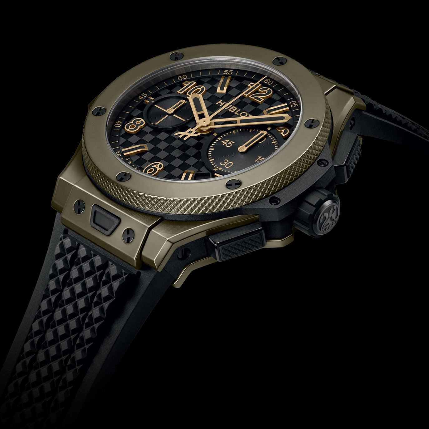 Unworn Hublot Big Bang 20th Anniversary Full Magic Gold 43, 431.MX.1330.RX, box and papers