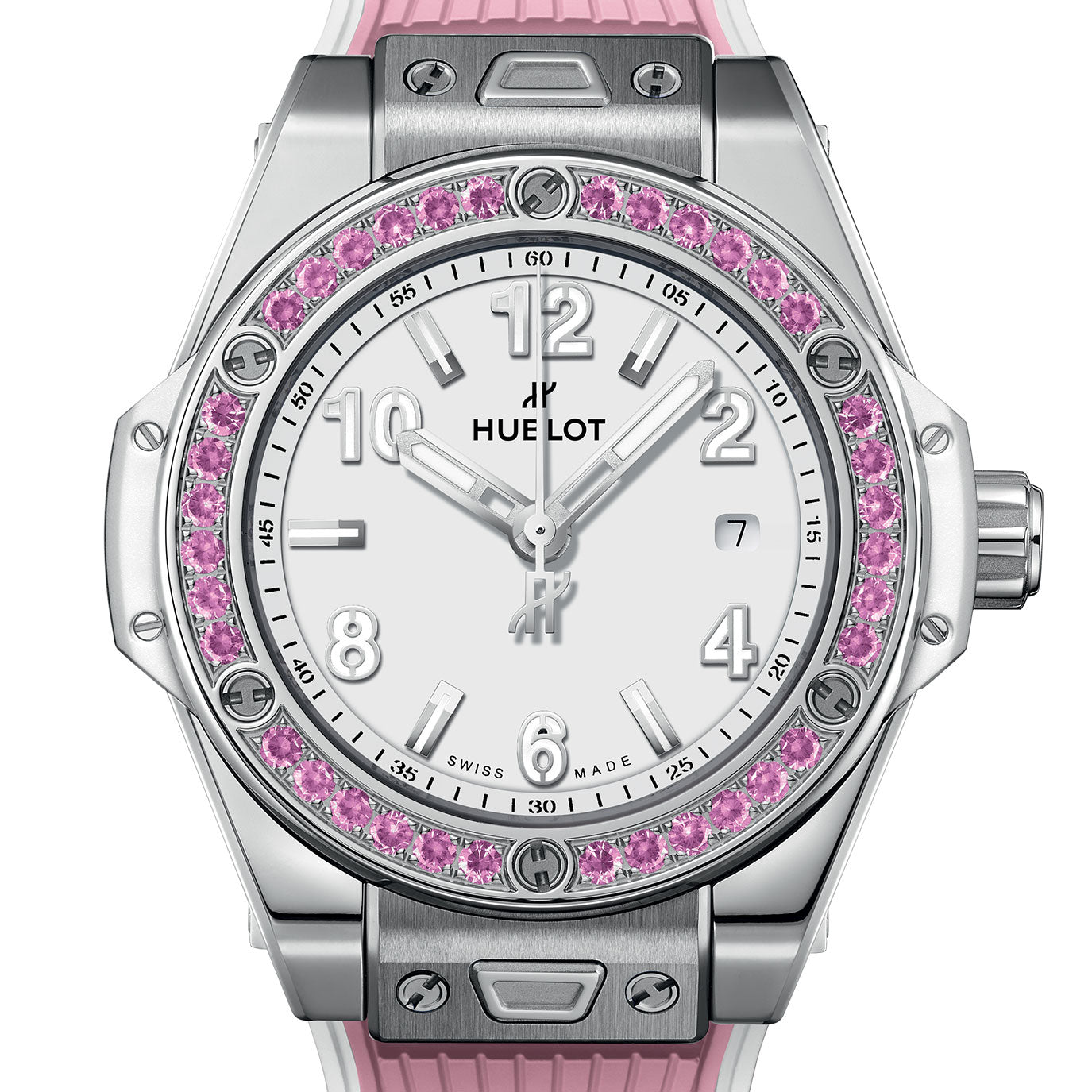 Unworn Hublot Big Bang One Click Joyful Steel Pink 33, 485.SP.2210.RX.1233, box and papers