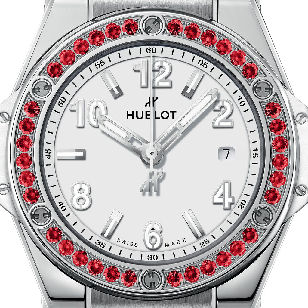 Unworn Hublot Big Bang One Click Joyful Steel Red 33, 485.SR.2210.RX.1213, box and papers