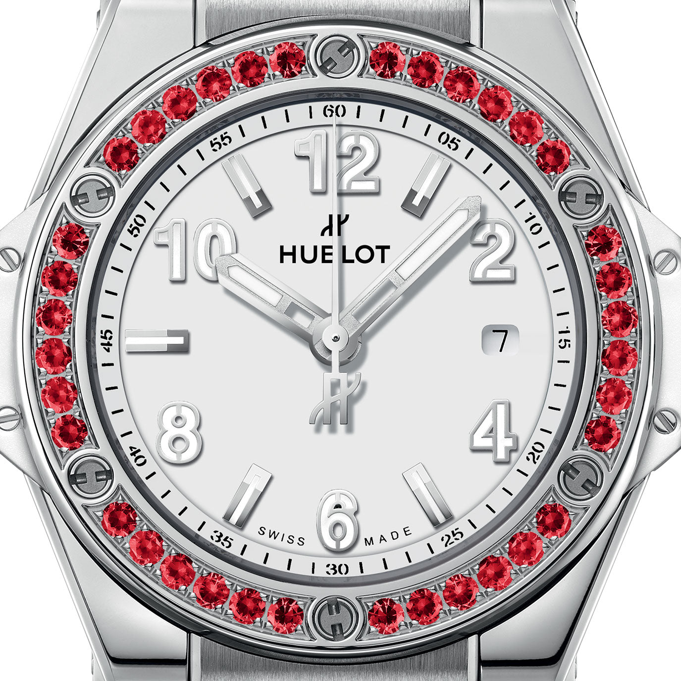 Unworn Hublot Big Bang One Click Joyful Steel Red 33, 485.SR.2210.RX.1213, box and papers