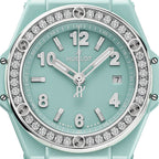 Unworn Hublot Big Bang One Click Mint Green Ceramic Diamonds 33, 485.GS.5271.RX.1204, box and papers