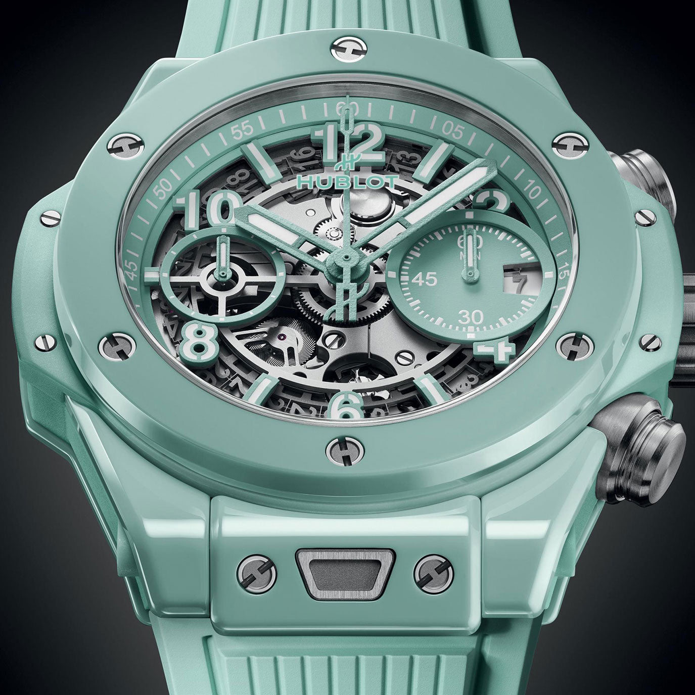 Unworn Hublot Big Bang Unico Mint Green Ceramic 42, 441.GS.5221.RX, box and papers