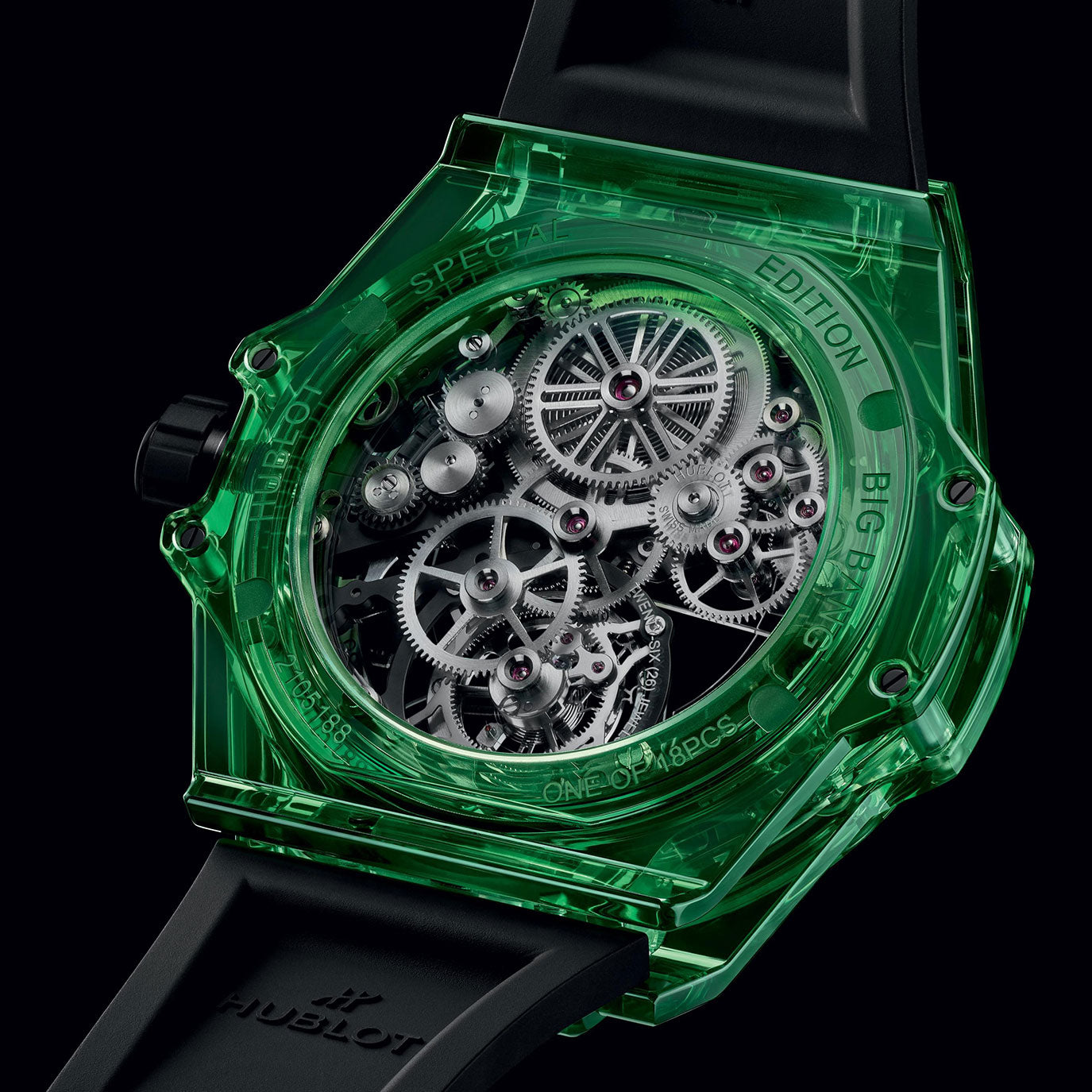 Unworn Hublot Big Bang Tourbillon Automatic Green SAXEM 44, 429.JG.0110.RT, box and papers
