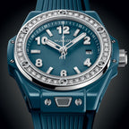 Unworn Hublot Big Bang One Click Petrol Blue Ceramic Diamonds 33, 485.ES.5171.RX.1204, box and papers