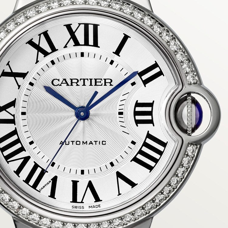 Unworn Cartier Ballon Bleu de Cartier, Stainless Steel and Diamonds, 36mm, Ref# W4BB0024, box and papers