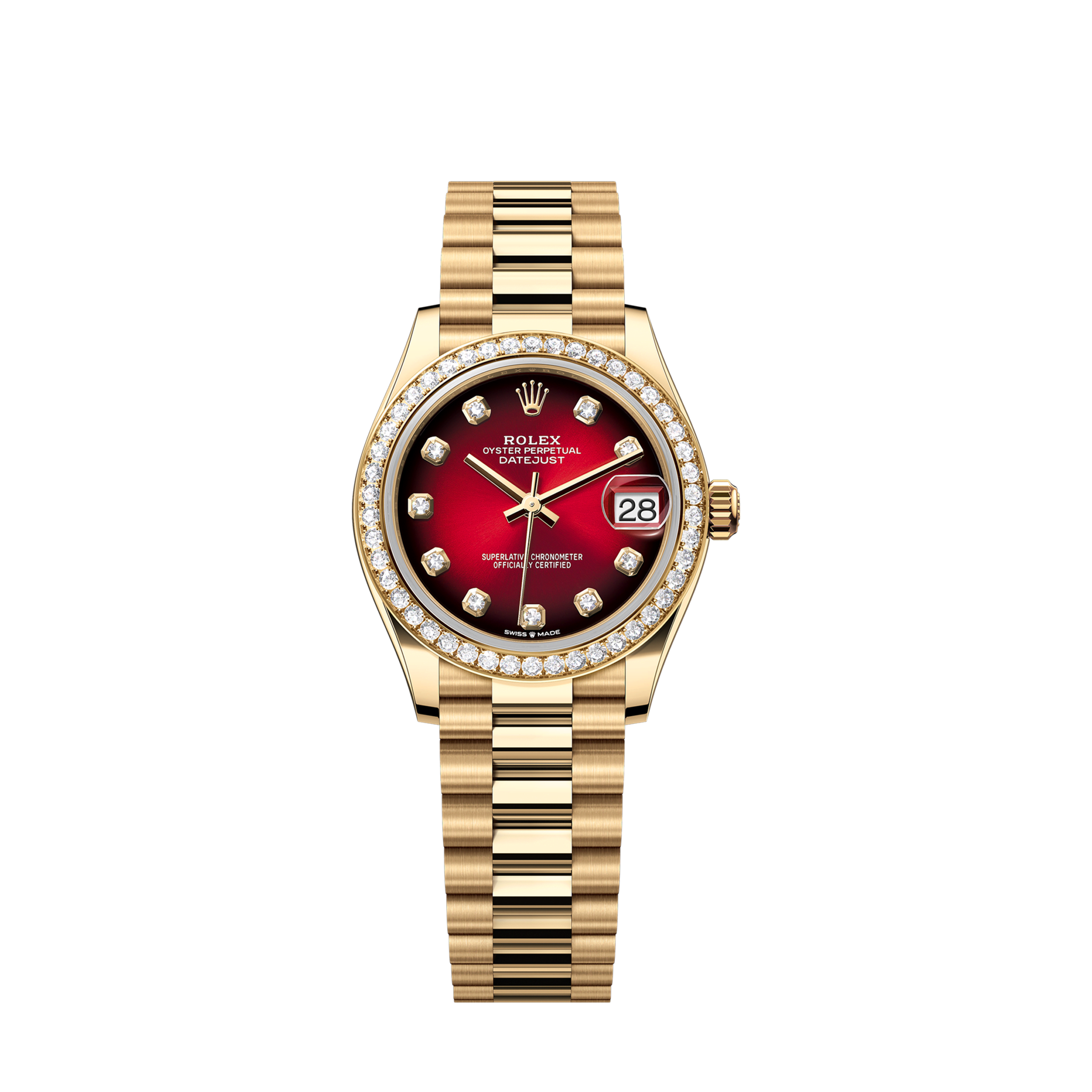 Unworn 2025, Rolex Datejust 31, 18k Yellow Gold, Diamond, Ref# 278288rbr-0041, box and papers