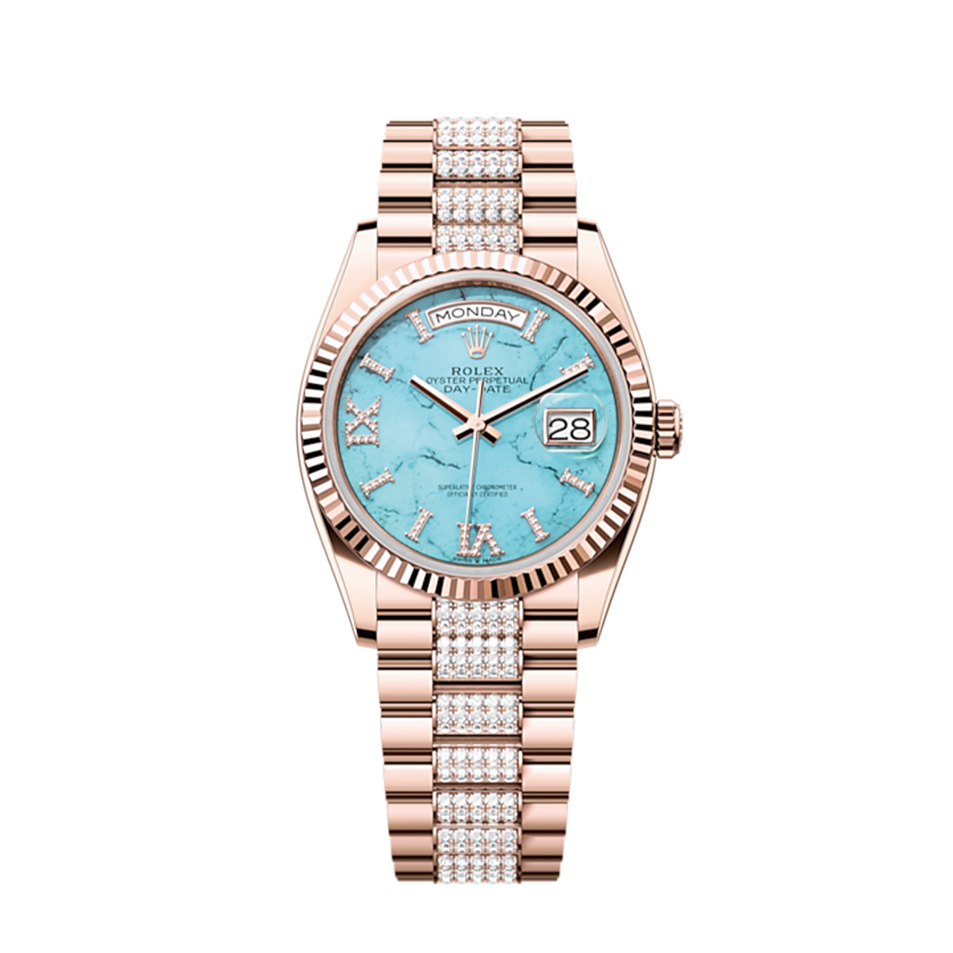 Rolex Day-Date 36, 18k Everose Gold with Diamond-set, 36mm, Ref# 128235-0065