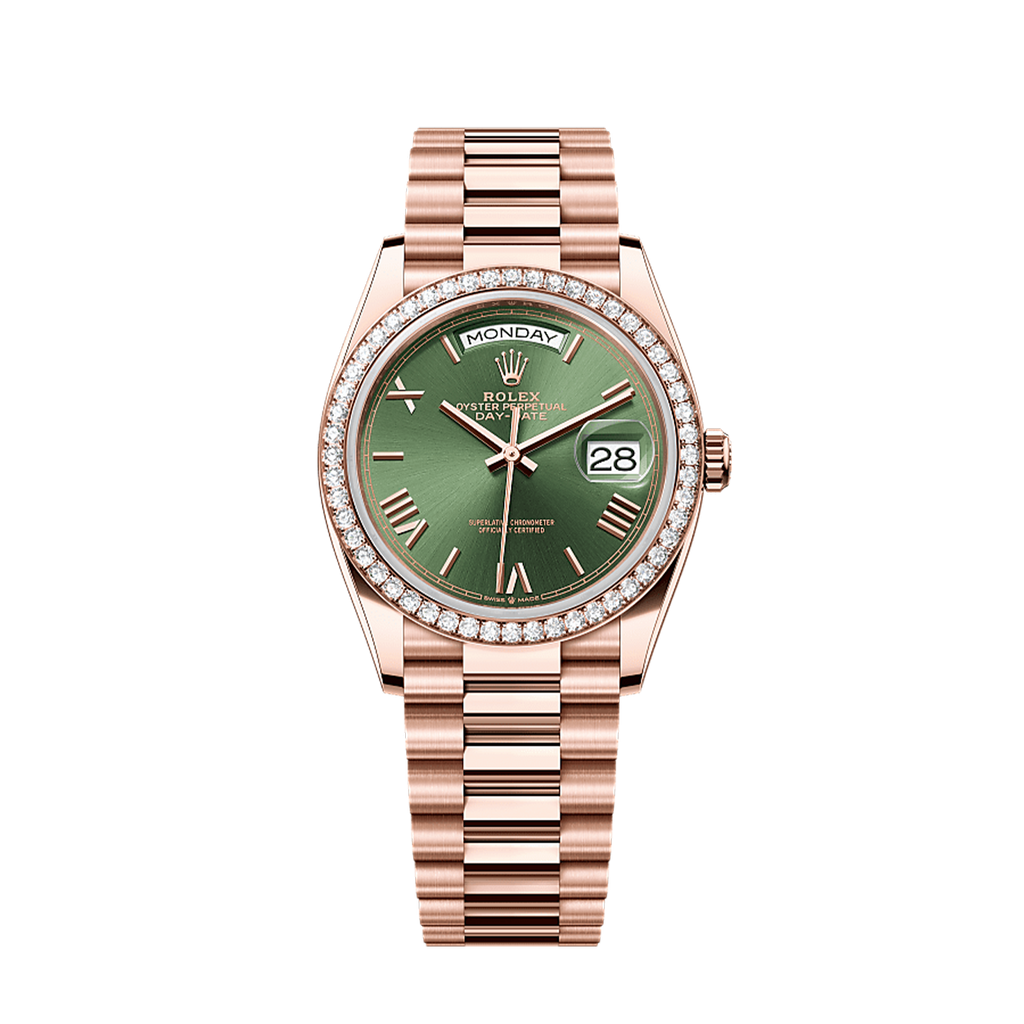 Unworn 2025, Rolex Day-Date 36, 18k Everose Gold and Diamond-set, 36mm, Ref# 128345rbr-0085, box and papers