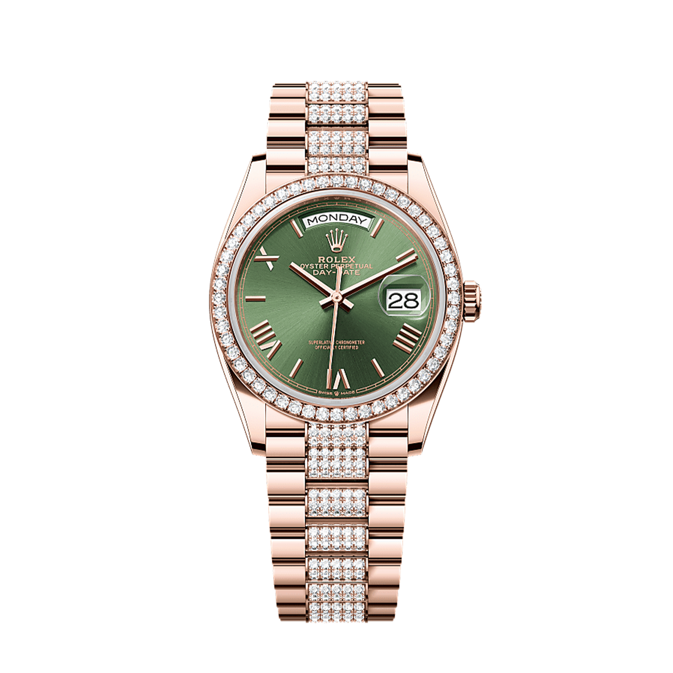 Unworn 2025, Rolex Day-Date 36, 18k Everose Gold and Diamond-set, 36mm, Ref# 128345rbr-0086, box and papers