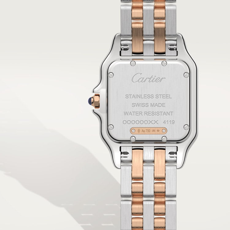 Unworn Cartier Panthère de Cartier, Stainless Steel, 18k Rose Gold and Diamonds, 29mm x 37mm, Ref# W3PN0007, box and papers