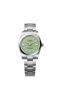 Unworn 2025, Rolex Oyster Perpetual, Oystersteel, 34mm, Pistachio-green dial, Domed Oyster, Ref# 124200-0006, box and papers