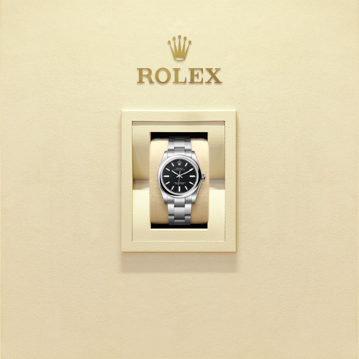 Unworn 2025, Rolex Oyster Perpetual, Oystersteel, 34mm, Black dial, Domed Oyster, Ref# 124200-0010, box and papers