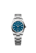 Unworn 2025, Rolex Oyster Perpetual, Oystersteel, 34mm, Blue dial, Domed Oyster, Ref# 124200-0011, box and papers