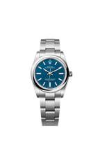Unworn 2025, Rolex Oyster Perpetual, Oystersteel, 34mm, Blue dial, Domed Oyster, Ref# 124200-0011, box and papers