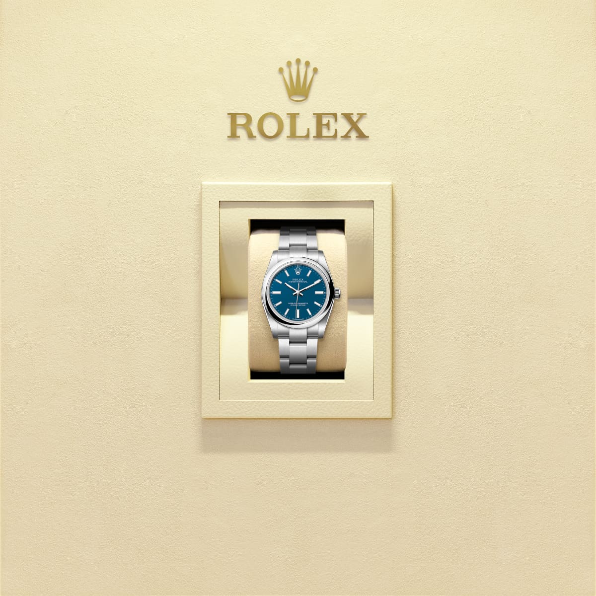 Unworn 2025, Rolex Oyster Perpetual, Oystersteel, 34mm, Blue dial, Domed Oyster, Ref# 124200-0011, box and papers