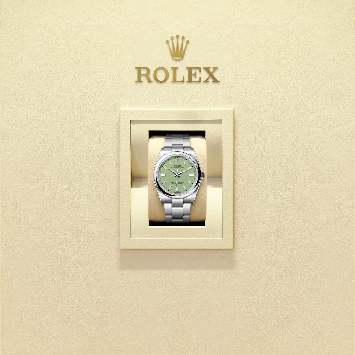 Unworn 2025, Rolex Oyster Perpetual, Oystersteel 36mm, Pistachio-green dial, Domed Oyster, Ref# 126000-0011, box and papers