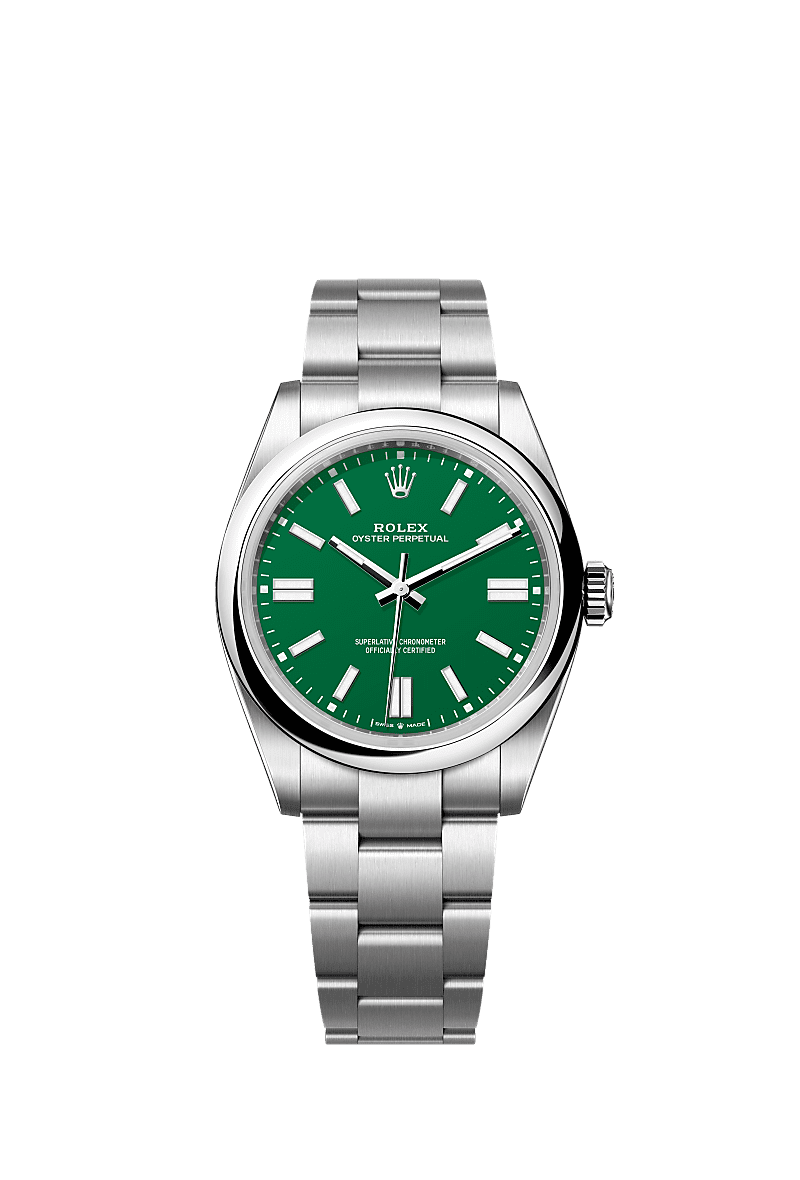 Unworn 2025, Rolex Oyster Perpetual, Oystersteel 41mm, Green dial, Domed Oyster, Ref# 134300-0004, box and papers