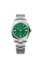 Unworn 2025, Rolex Oyster Perpetual, Oystersteel 41mm, Green dial, Domed Oyster, Ref# 134300-0004, box and papers