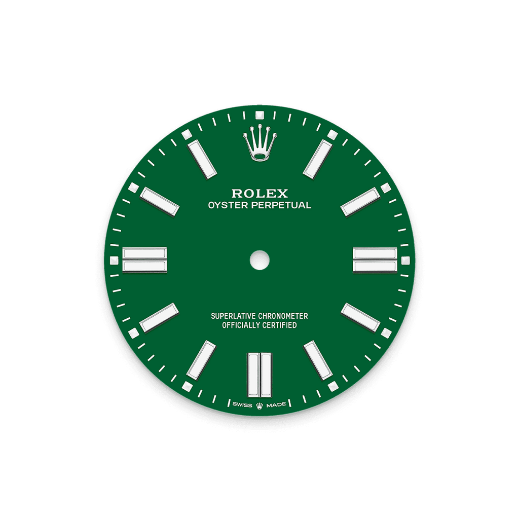 Unworn 2025, Rolex Oyster Perpetual, Oystersteel 41mm, Green dial, Domed Oyster, Ref# 134300-0004, box and papers