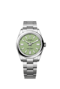 Unworn 2025, Rolex Oyster Perpetual, Oystersteel 41mm, Pistachio-green dial, Domed Oyster, Ref# 134300-0006, box and papers