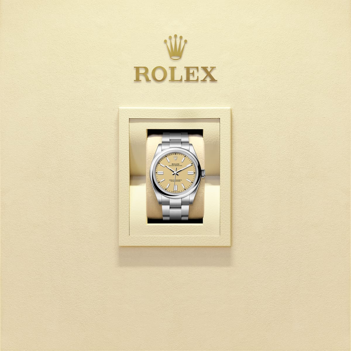 Unworn 2025, Rolex Oyster Perpetual, Oystersteel 41mm, Beige dial, Domed Oyster, Ref# 134300-0007, box and papers