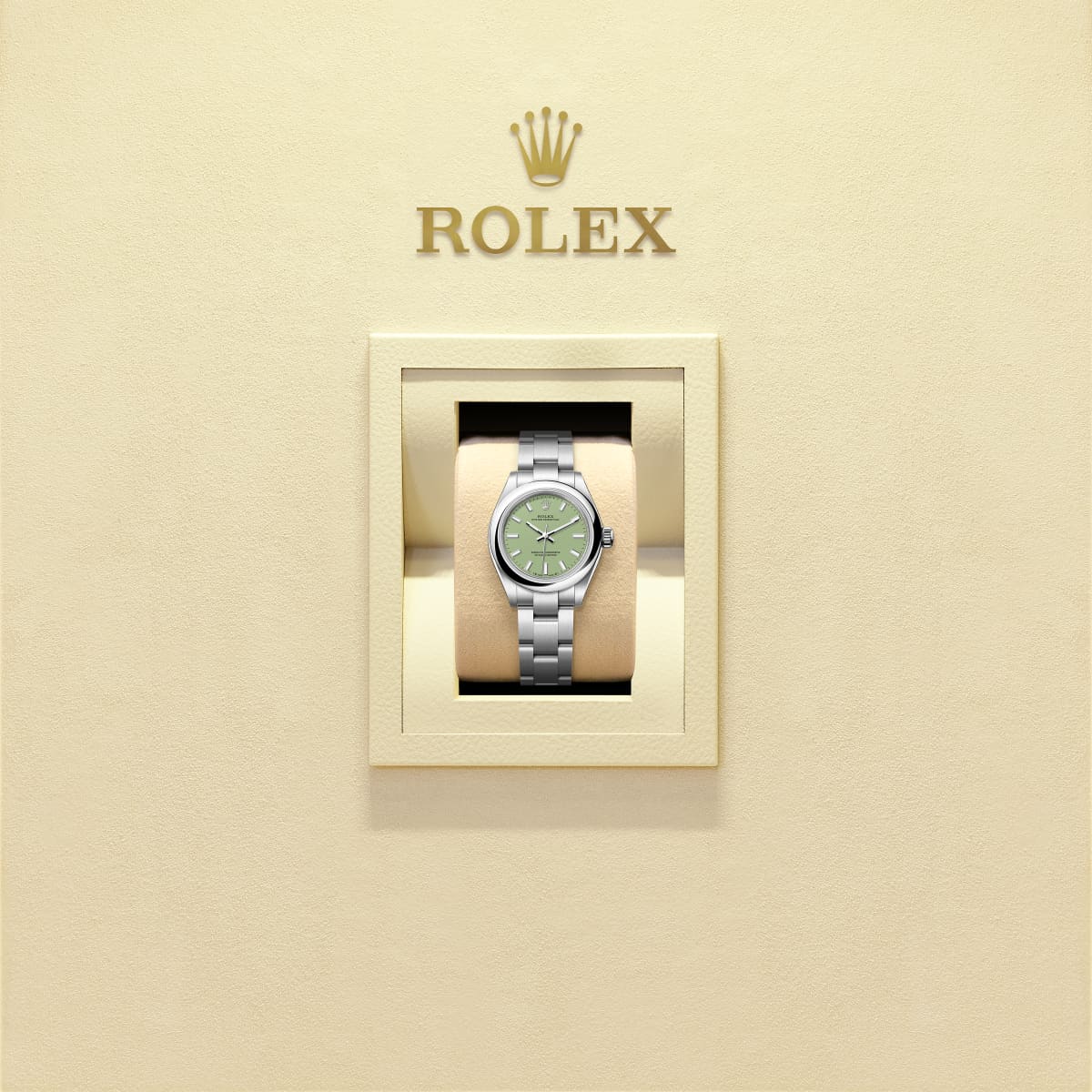 Unworn 2025, Rolex Oyster Perpetual, Oystersteel, 28mm, Pistachio-green dial, Domed Oyster, Ref# 276200-0006, box and papers