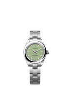 Unworn 2025, Rolex Oyster Perpetual, Oystersteel, 28mm, Pistachio-green dial, Domed Oyster, Ref# 276200-0006, box and papers