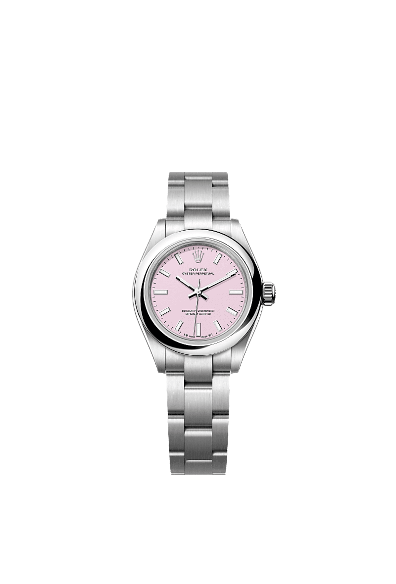 Unworn 2025, Rolex Oyster Perpetual, Oystersteel, 28mm, Candy pink dial, Domed Oyster, Ref# 276200-0009, box and papers