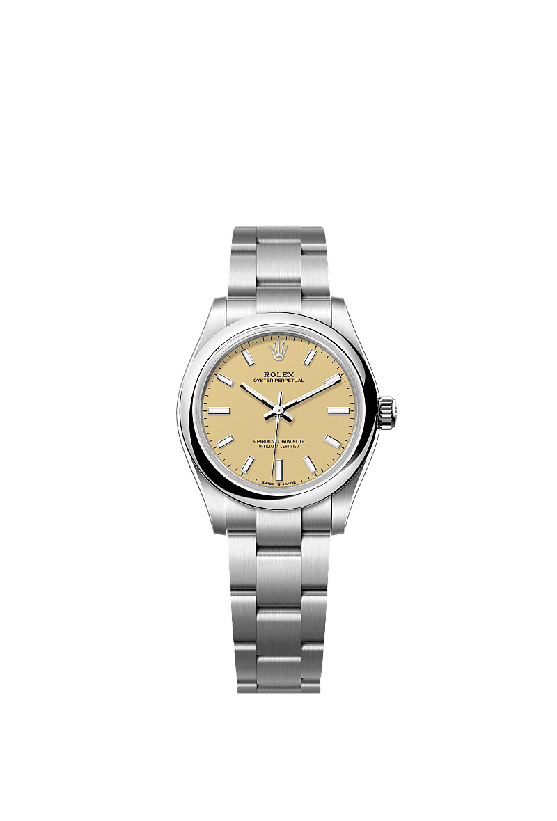Unworn 2025, Rolex Oyster Perpetual, Oystersteel, 31mm, Beige dial, Domed Oyster, Ref# 277200-0013, box and papers