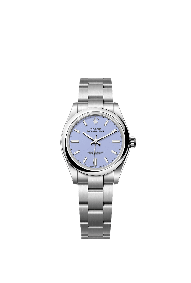 Unworn 2025, Rolex Oyster Perpetual, Oystersteel, 31mm, Lavender dial, Domed Oyster, Ref# 277200-0014, box and papers