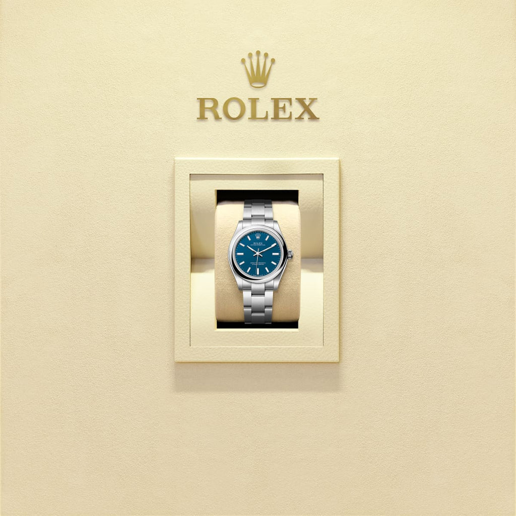 Unworn 2025, Rolex Oyster Perpetual, Oystersteel, 31mm, Blue dial, Domed Oyster, Ref# 277200-0017, box and papers