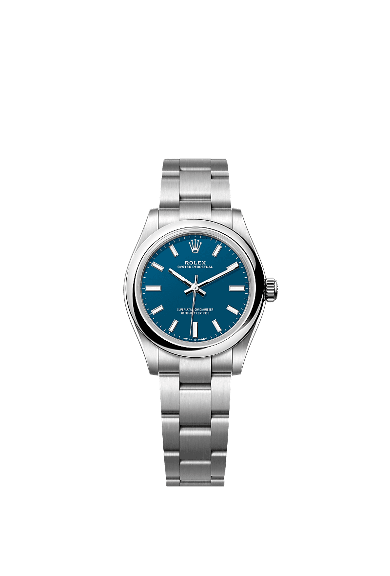 Unworn 2025, Rolex Oyster Perpetual, Oystersteel, 31mm, Blue dial, Domed Oyster, Ref# 277200-0017, box and papers