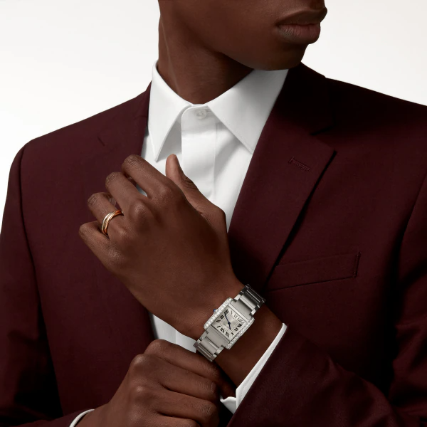 Unworn Cartier Tank Francaise, Stainless Steel, Diamonds, 32mm x 27mm, Ref# W4TA0021, box and papers