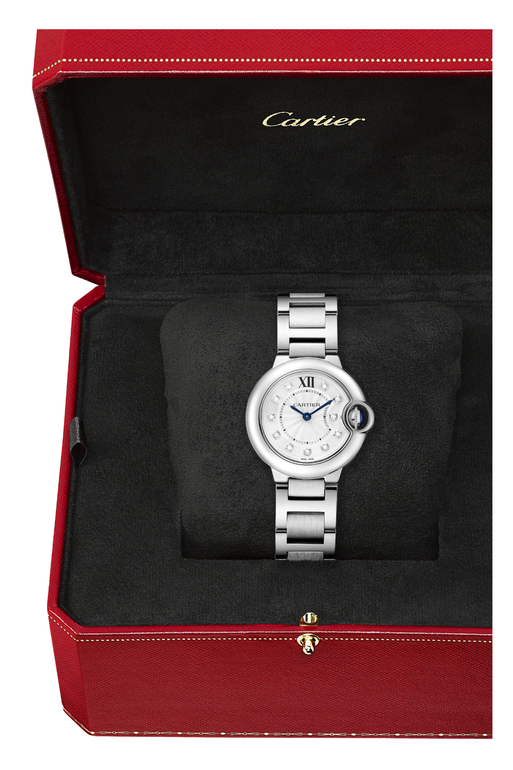 Unworn Cartier Ballon Bleu de Cartier, Stainless Steel and Diamonds, 28mm, Ref# W4BB0029, box and papers